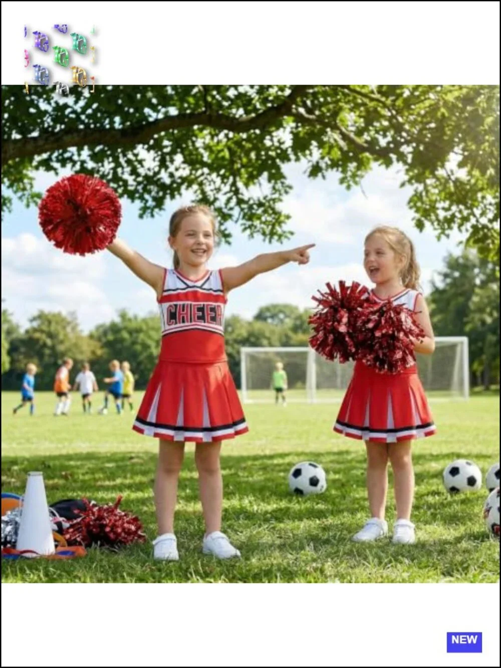 Girls Cheerleader Costume Outfit Dress Halloween Party Birthday Gift with Poms